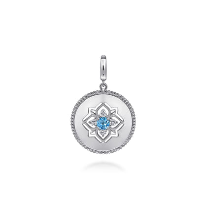 Medallion Pendant 925 Sterling Silver Blue Topaz and White Sapphire 24mm Bujukan