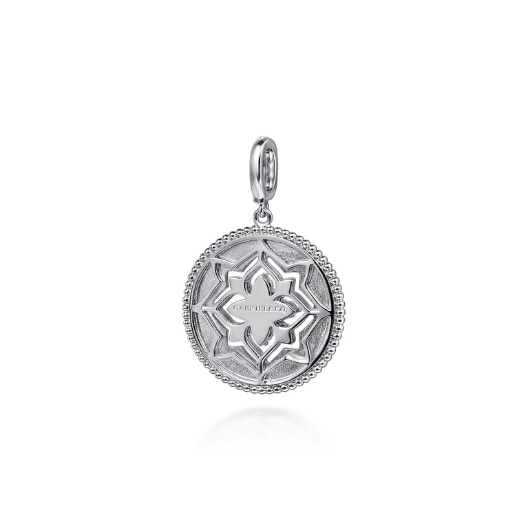 Medallion Pendant 925 Sterling Silver Blue Topaz and White Sapphire 24mm Bujukan - Shot 2