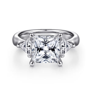 Meena - 14K White Gold Princess Cut Three Stone Diamond Engagement Ring