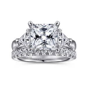 Meena - 14K White Gold Princess Cut Three Stone Diamond Engagement Ring