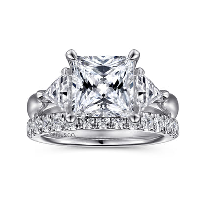 Meena - 14K White Gold Princess Cut Three Stone Diamond Engagement Ring