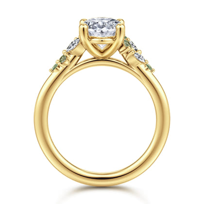Meera - 14K Yellow Gold Oval Green Sapphire and Diamond Engagement Ring