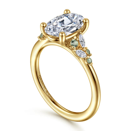 Meera - 14K Yellow Gold Oval Green Sapphire and Diamond Engagement Ring