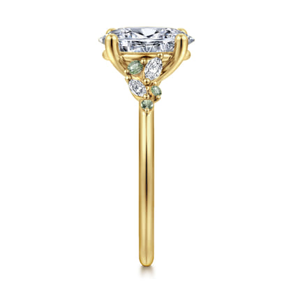 Meera - 14K Yellow Gold Oval Green Sapphire and Diamond Engagement Ring
