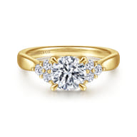 Melia - 14K Yellow Gold Three Stone Cluster Diamond Engagement Ring
