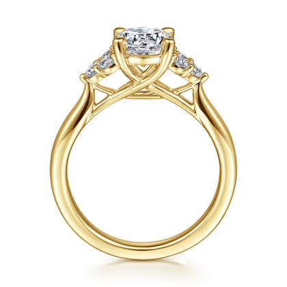 Melia - 14K Yellow Gold Three Stone Cluster Diamond Engagement Ring