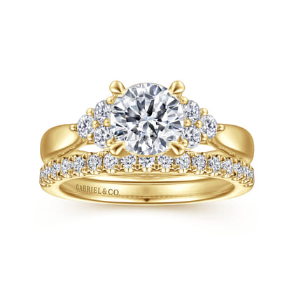 Melia - 14K Yellow Gold Three Stone Cluster Diamond Engagement Ring