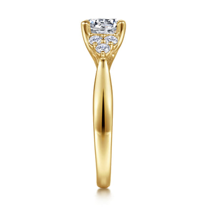 Melia - 14K Yellow Gold Three Stone Cluster Diamond Engagement Ring