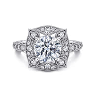 Memphis - Vintage Inspired 14K White Gold Round Halo Diamond Engagement Ring