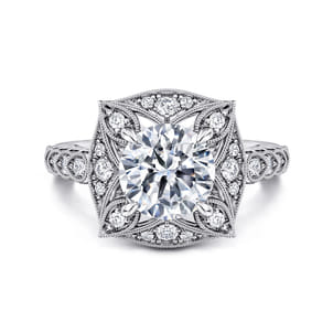 Memphis - Vintage Inspired 14K White Gold Round Halo Diamond Engagement Ring