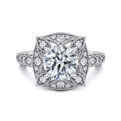 Memphis - Vintage Inspired 14K White Gold Round Halo Diamond Engagement Ring