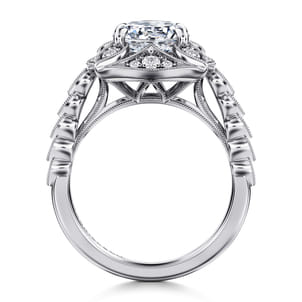 Memphis - Vintage Inspired 14K White Gold Round Halo Diamond Engagement Ring