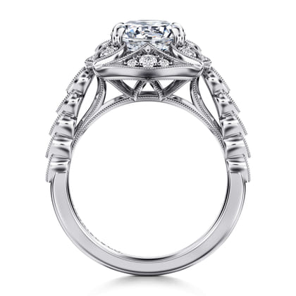Memphis - Vintage Inspired 14K White Gold Round Halo Diamond Engagement Ring