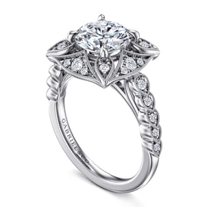 Memphis - Vintage Inspired 14K White Gold Round Halo Diamond Engagement Ring