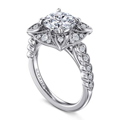 Memphis - Vintage Inspired 14K White Gold Round Halo Diamond Engagement Ring
