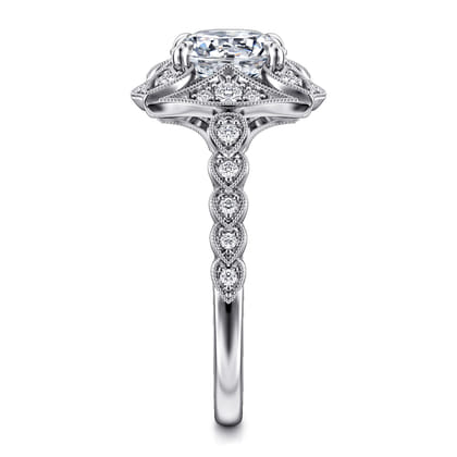 Memphis - Vintage Inspired 14K White Gold Round Halo Diamond Engagement Ring