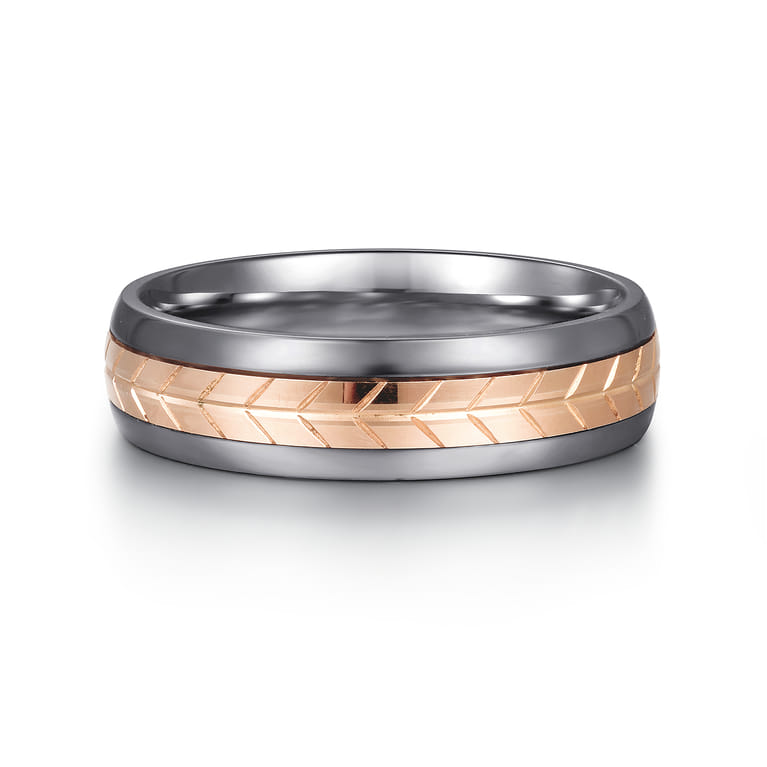 Mens Alternative 6mm Beveled Tantalum and 14K Rose Gold Band - Shot 1