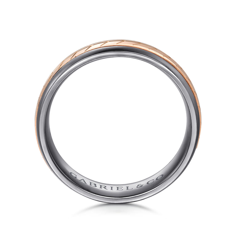 Mens Alternative 6mm Beveled Tantalum and 14K Rose Gold Band - Shot 2