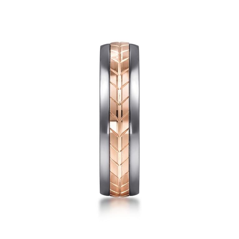 Mens Alternative 6mm Beveled Tantalum and 14K Rose Gold Band - Shot 4