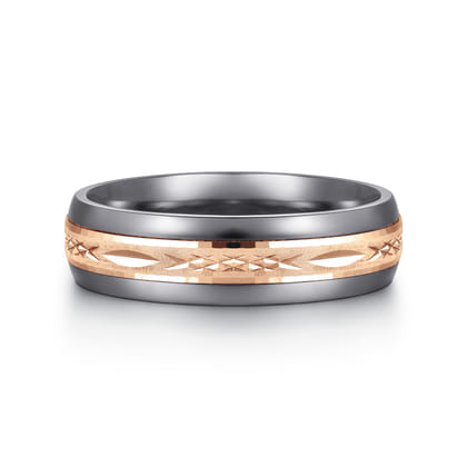 Mens Alternative 6mm Beveled Tantalum and 14K Rose Gold Band