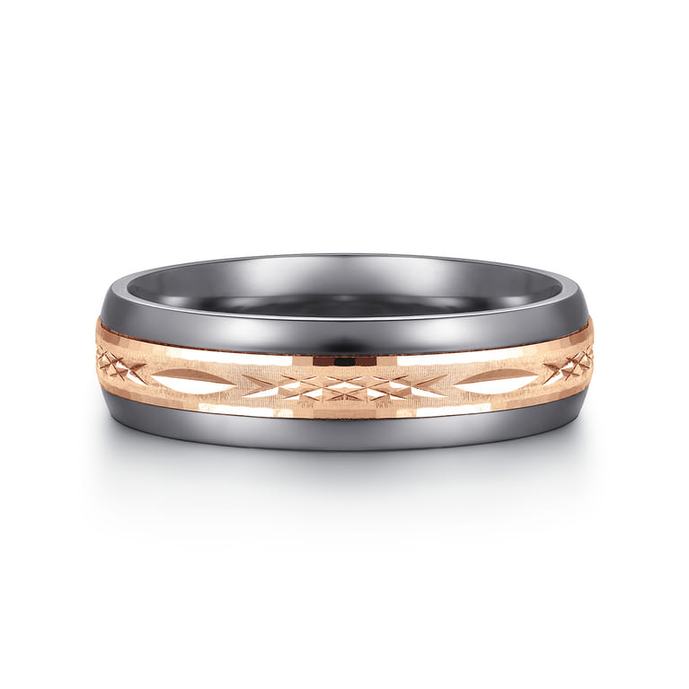 Mens Alternative 6mm Beveled Tantalum and 14K Rose Gold Band - Shot 1