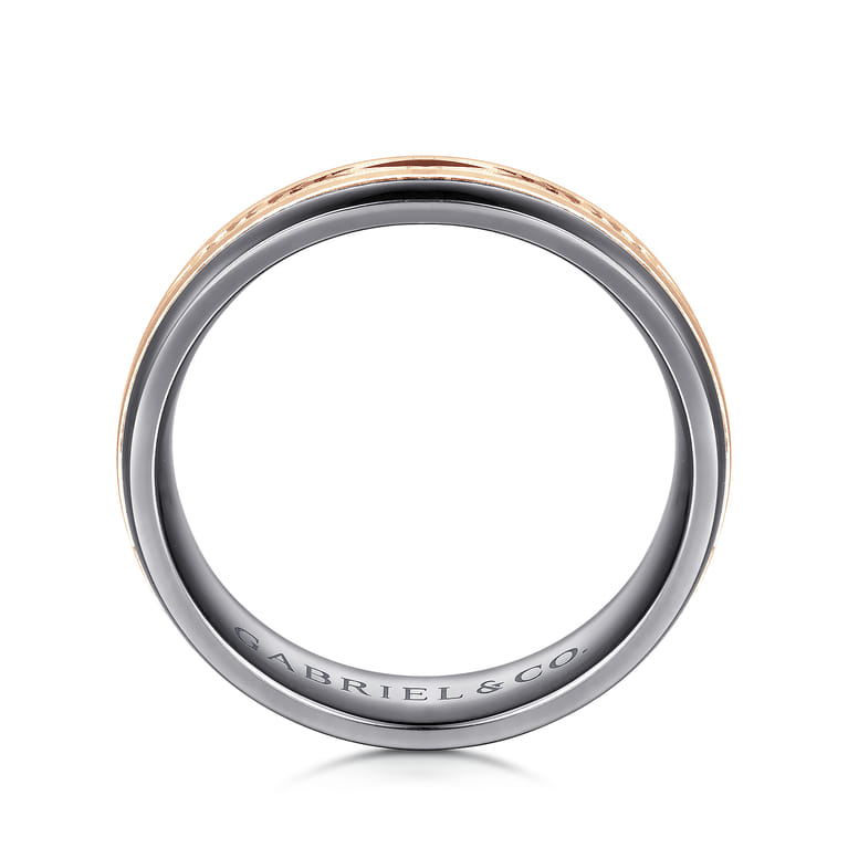Mens Alternative 6mm Beveled Tantalum and 14K Rose Gold Band - Shot 2