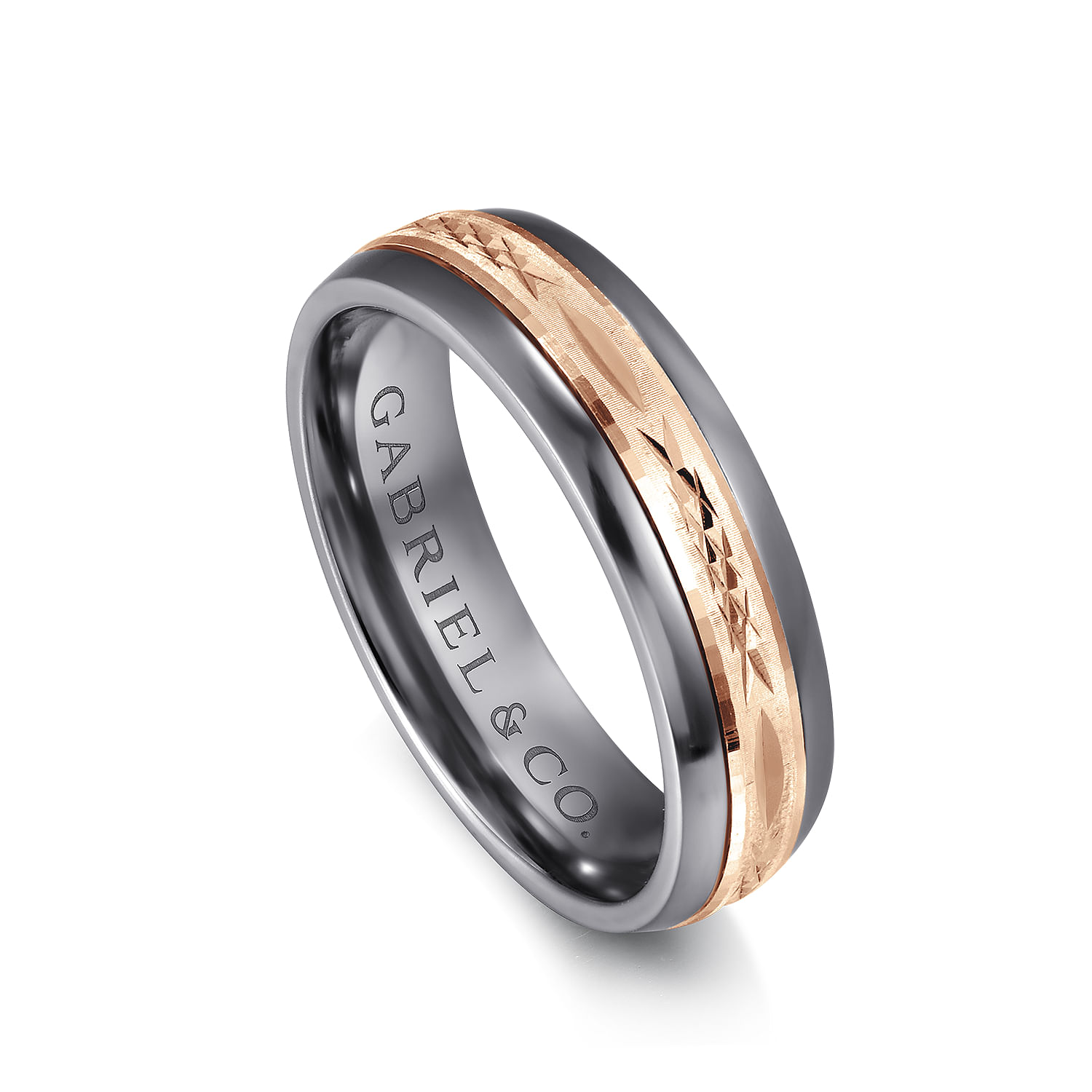 Mens Alternative 6mm Beveled Tantalum and 14K Rose Gold Band