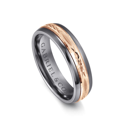 Mens Alternative 6mm Beveled Tantalum and 14K Rose Gold Band
