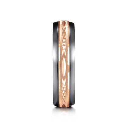 Mens Alternative 6mm Beveled Tantalum and 14K Rose Gold Band