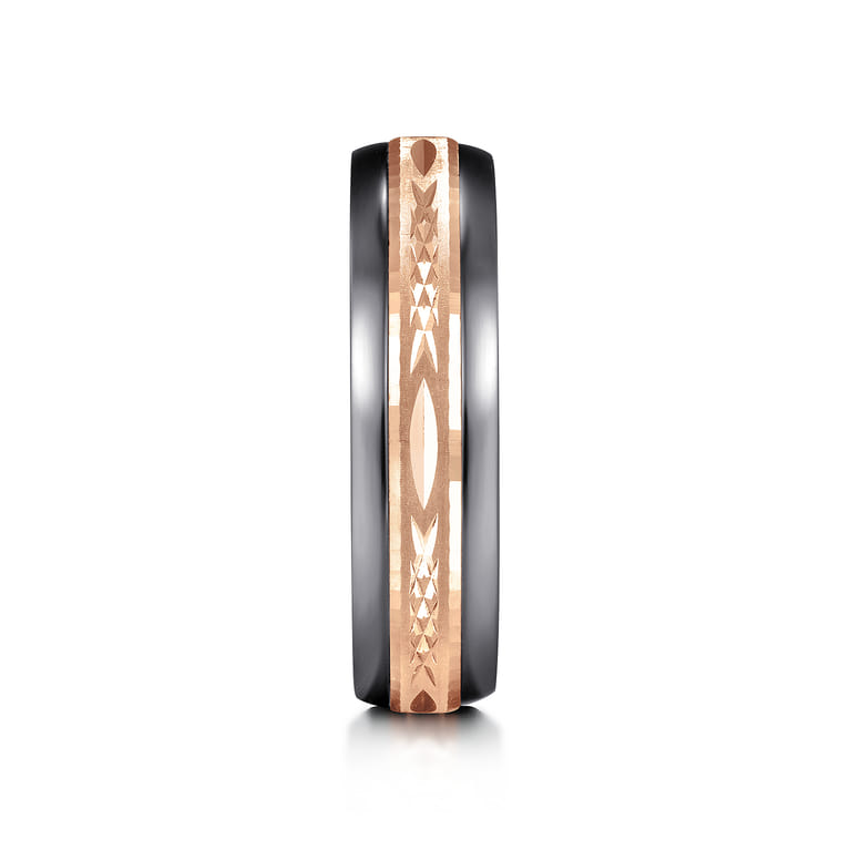Mens Alternative 6mm Beveled Tantalum and 14K Rose Gold Band - Shot 4