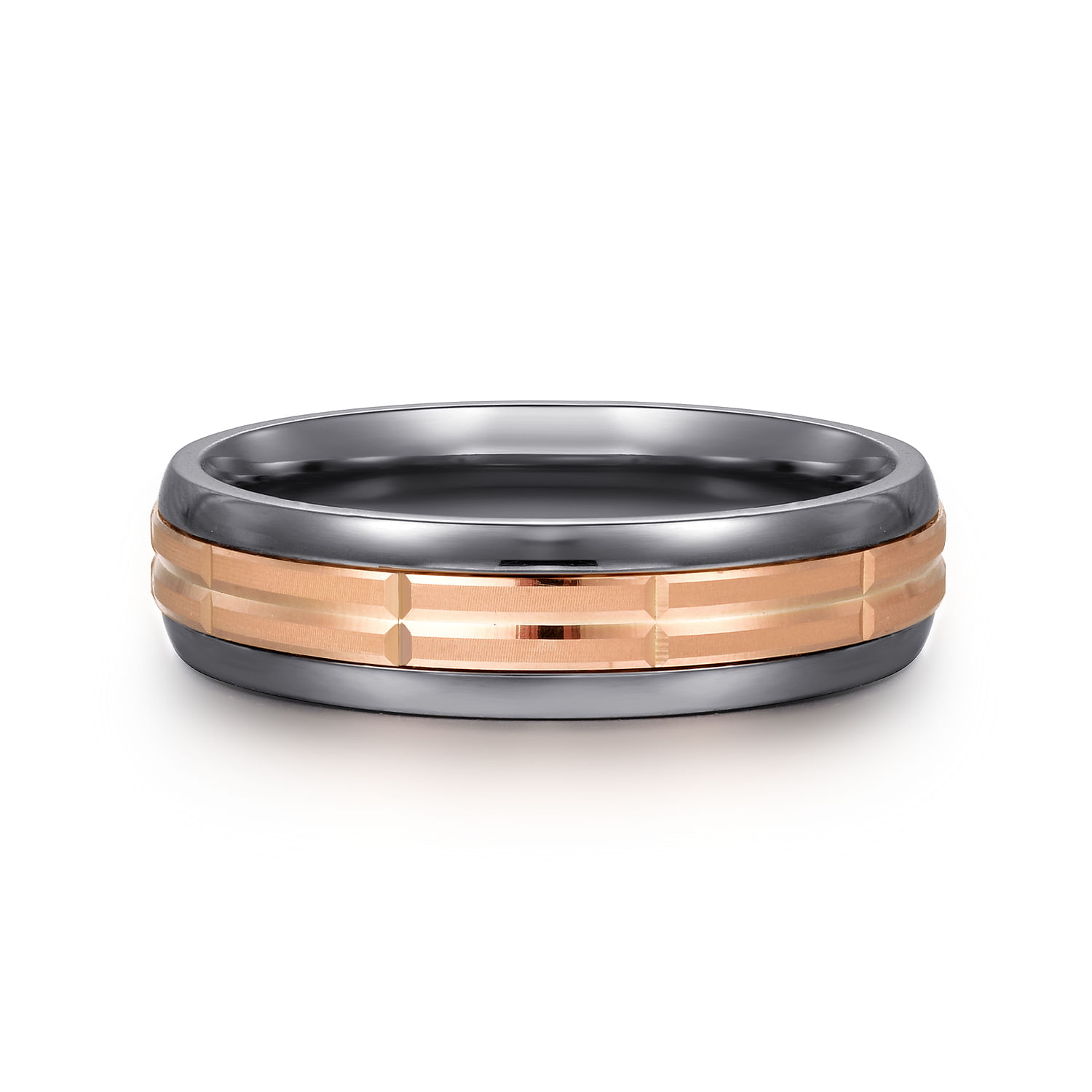 Mens Alternative 6mm Beveled Tantalum and 14K Rose Gold Band
