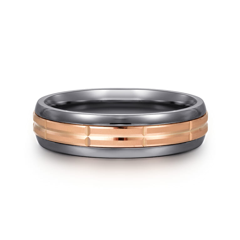 Mens Alternative 6mm Beveled Tantalum and 14K Rose Gold Band - Shot 1