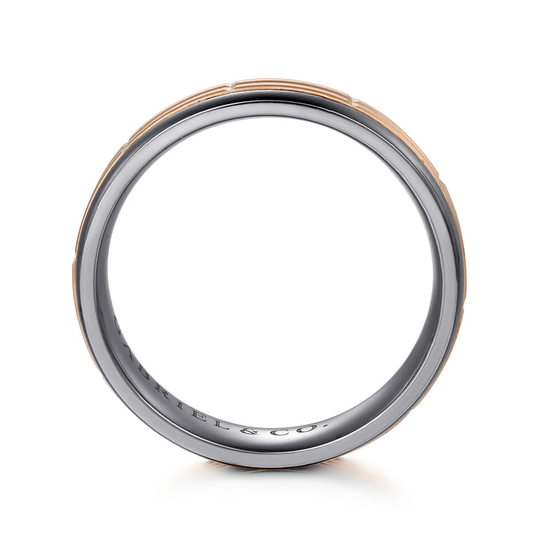 Mens Alternative 6mm Beveled Tantalum and 14K Rose Gold Band - Shot 2