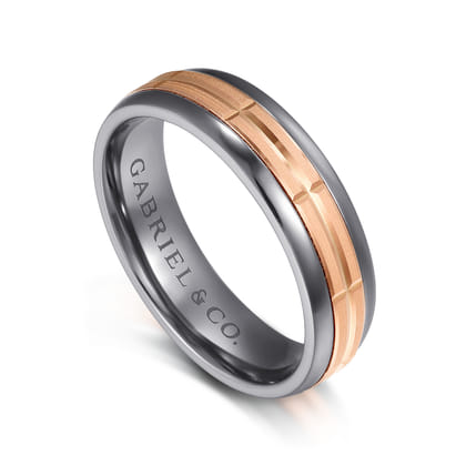Mens Alternative 6mm Beveled Tantalum and 14K Rose Gold Band