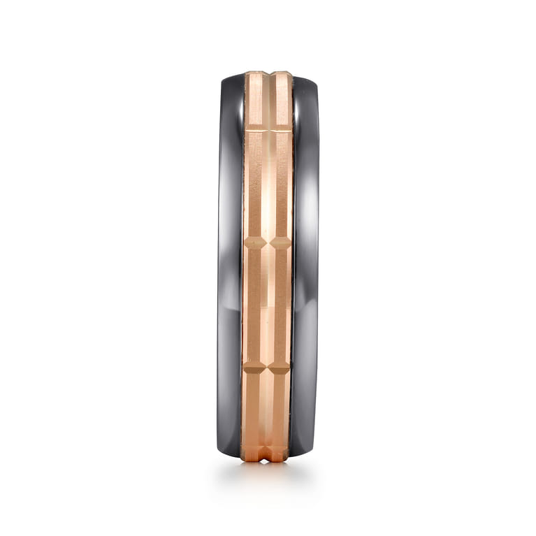 Mens Alternative 6mm Beveled Tantalum and 14K Rose Gold Band - Shot 4