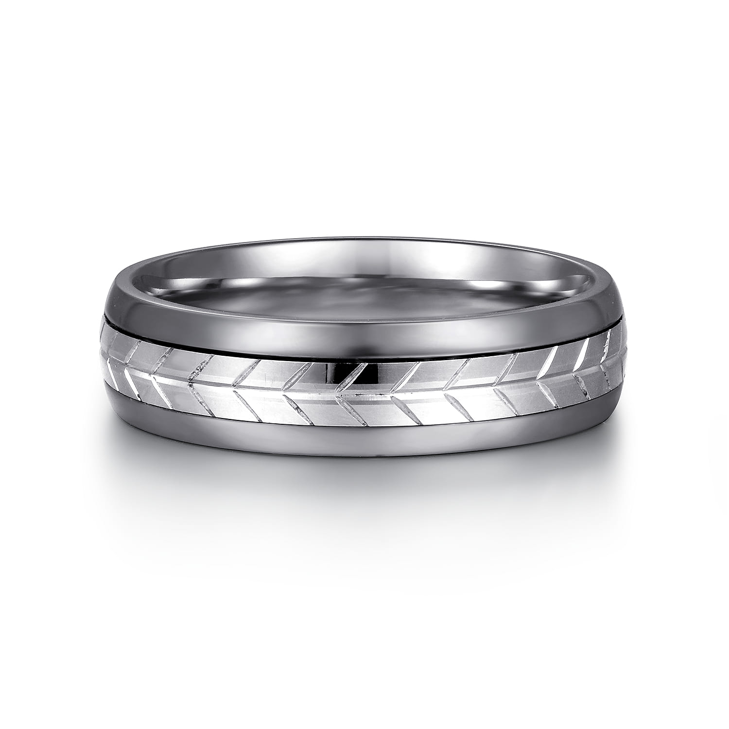 Mens Alternative 6mm Beveled Tantalum and 14K White Gold Band - Shot 1