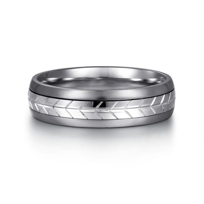Mens Alternative 6mm Beveled Tantalum and 14K White Gold Band