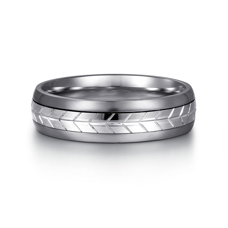 Mens Alternative 6mm Beveled Tantalum and 14K White Gold Band - Shot 1