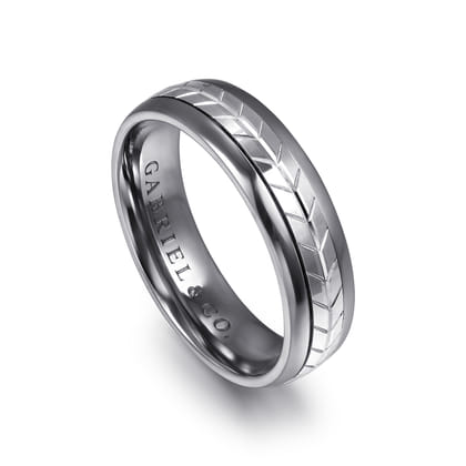Mens Alternative 6mm Beveled Tantalum and 14K White Gold Band