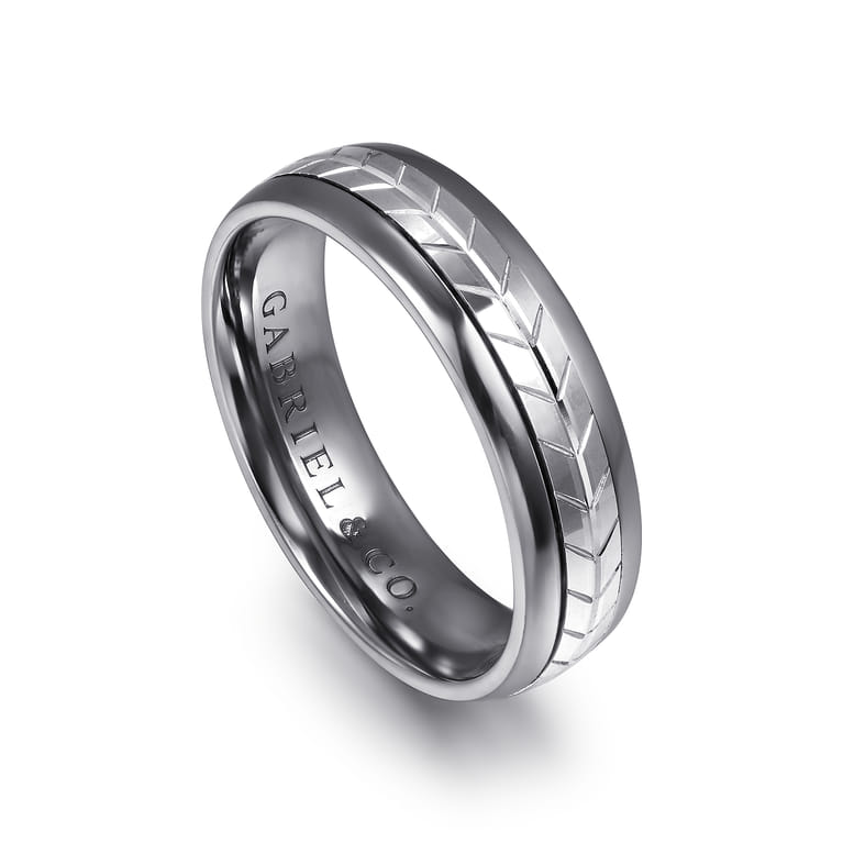 Mens Alternative 6mm Beveled Tantalum and 14K White Gold Band - Shot 3