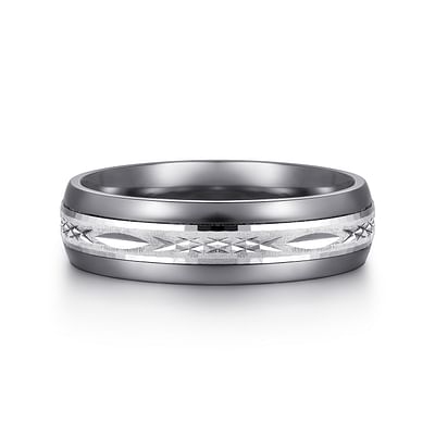 Mens Alternative 6mm Beveled Tantalum and 14K White Gold Band