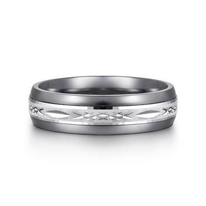 Mens Alternative 6mm Beveled Tantalum and 14K White Gold Band