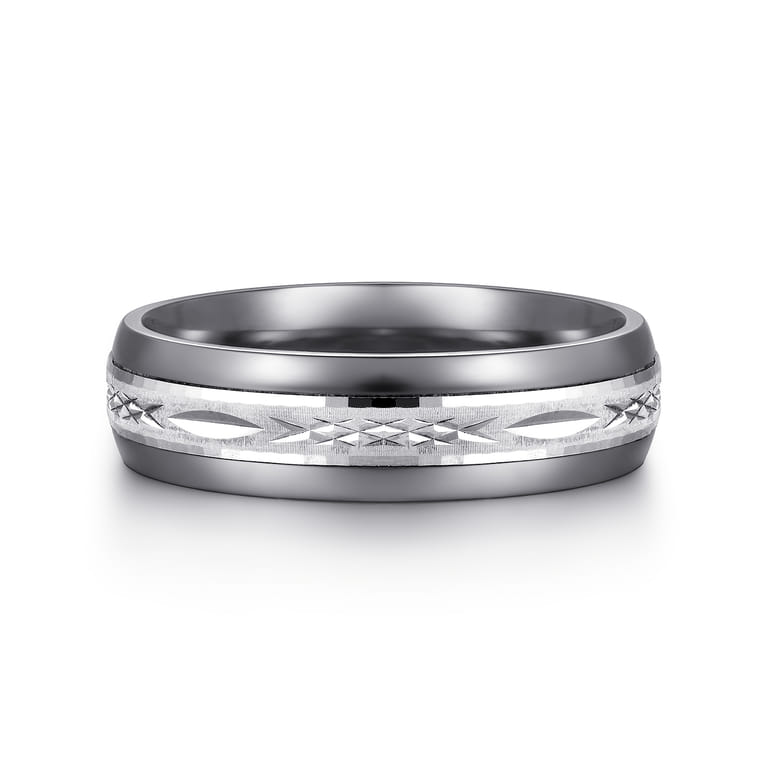 Mens Alternative 6mm Beveled Tantalum and 14K White Gold Band - Shot 1