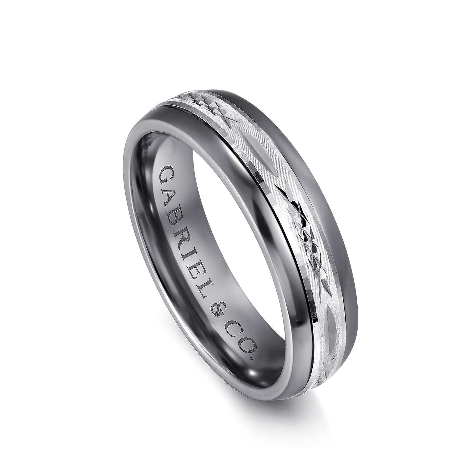 Mens Alternative 6mm Beveled Tantalum and 14K White Gold Band - Shot 3