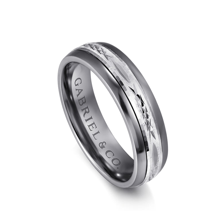 Mens Alternative 6mm Beveled Tantalum and 14K White Gold Band - Shot 3