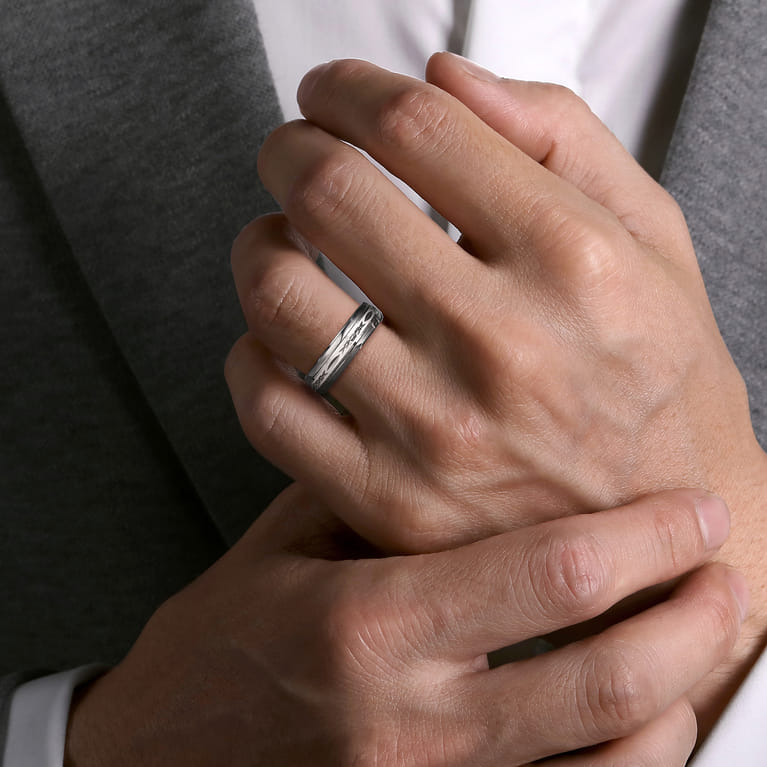 Mens Alternative 6mm Beveled Tantalum and 14K White Gold Band - Shot 5