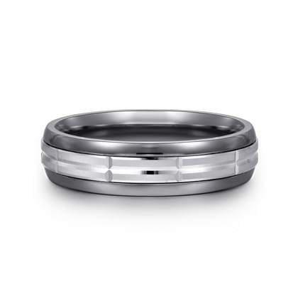 Mens Alternative 6mm Beveled Tantalum and 14K White Gold Band