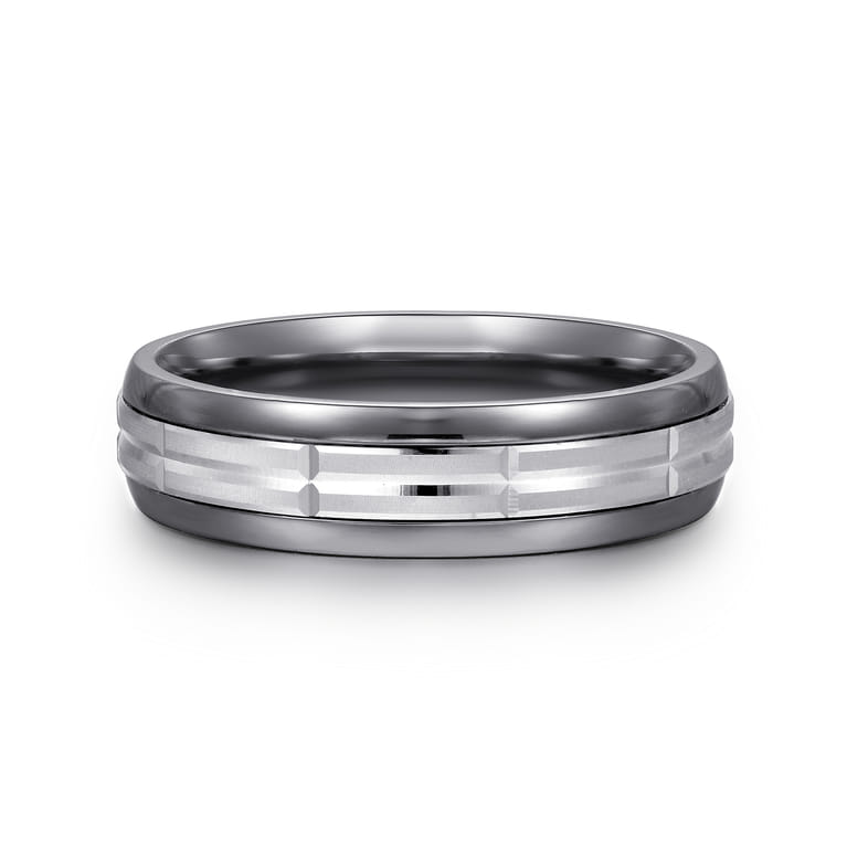 Mens Alternative 6mm Beveled Tantalum and 14K White Gold Band - Shot 1