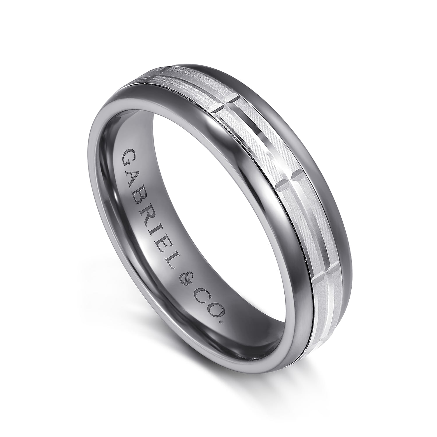 Mens Alternative 6mm Beveled Tantalum and 14K White Gold Band - Shot 3