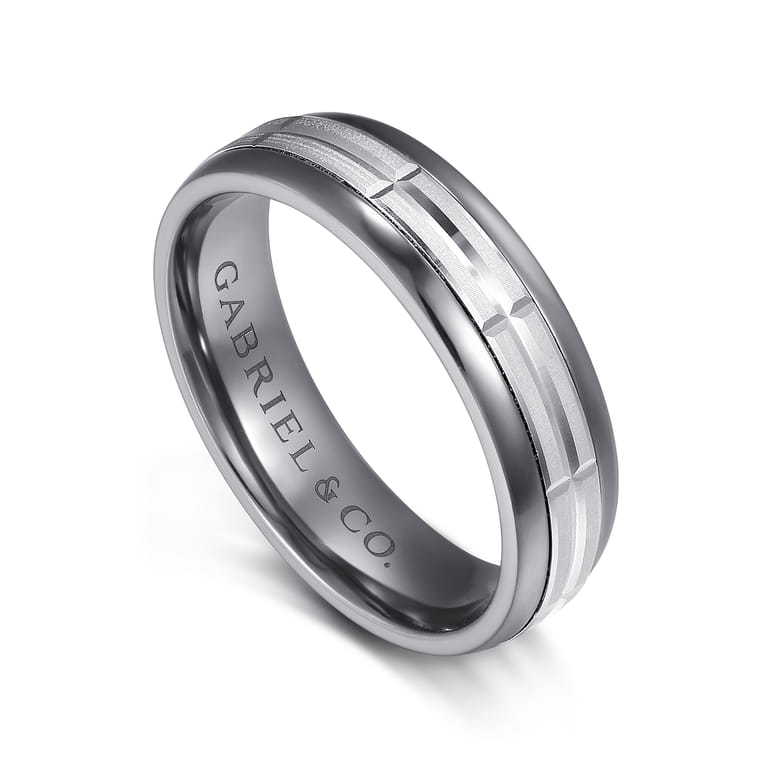 Mens Alternative 6mm Beveled Tantalum and 14K White Gold Band - Shot 3